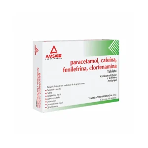 Paracetamol/Cafeína/Fenilefrina/Clorfernamina 10 Tabletas Genérico Amsa